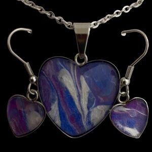 Purples and White Heart Art Jewelry Set